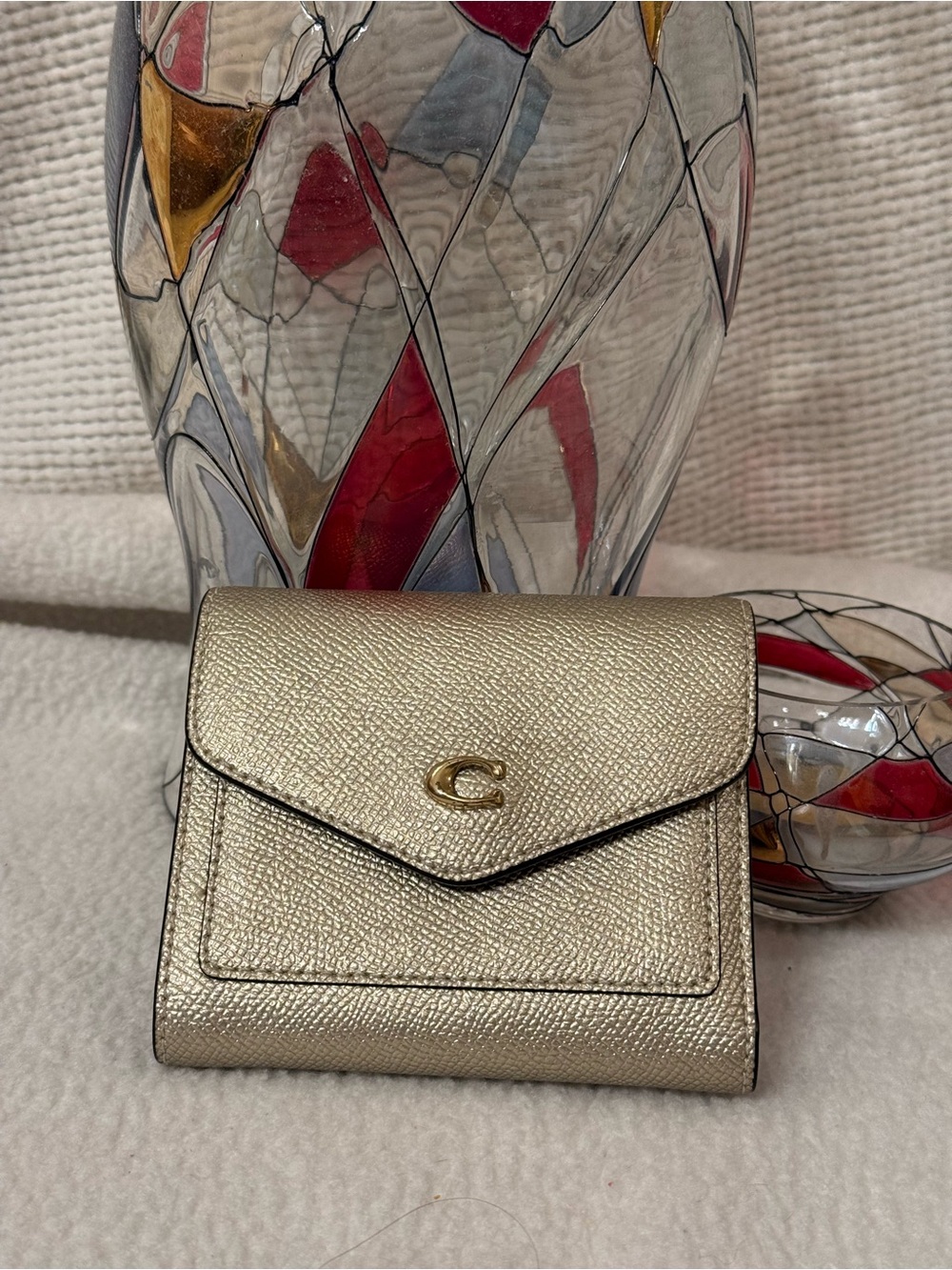 Coach Wyn Small Wallet Metallic Soft Gold Crossgrain Leather C7181